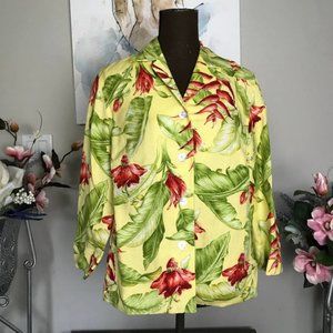 DT Collection Linen Blend Tropical Print Shacket SZ 8